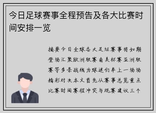 今日足球赛事全程预告及各大比赛时间安排一览